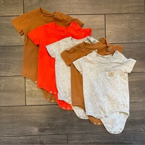 6-9 Month Carhartt Baby Short Sleeve Onesies Set - Gray, Brown, Orange